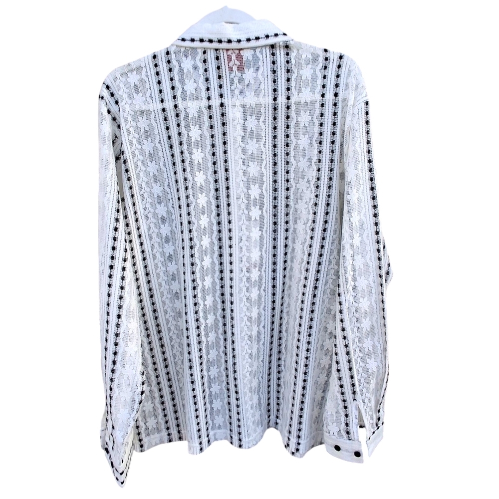 Suslo Collection Sexy Sheer White Floral Lace Button Sleeved Shirt Men Size XL - Picture 6 of 16